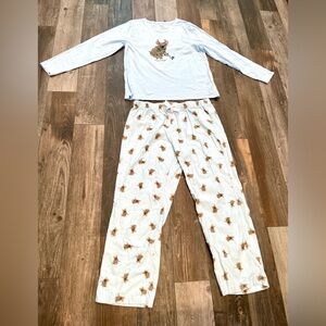 J Crew Pajama Set French Bulldogs Furry & Bright Frenchie Blue XL Top, L Bottom